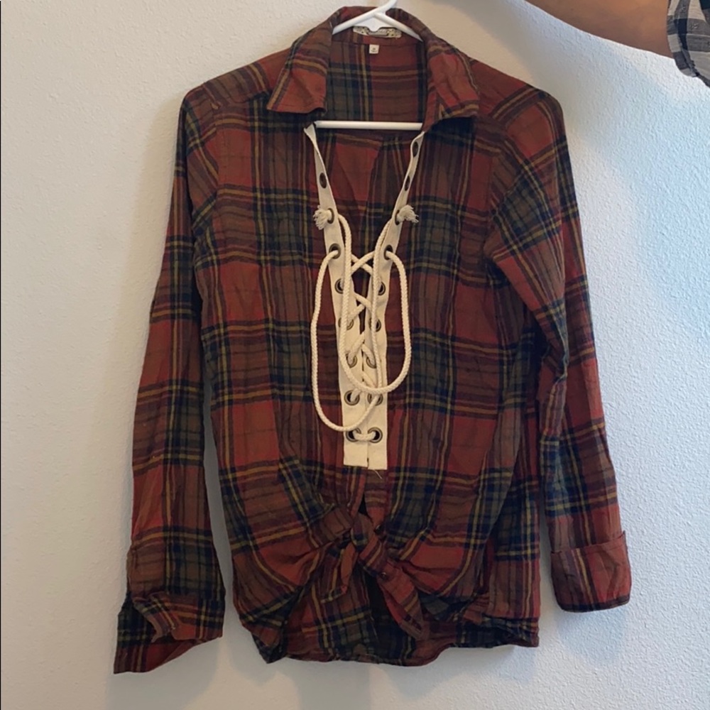 Gimmicks Plaid Tie Front Flannel